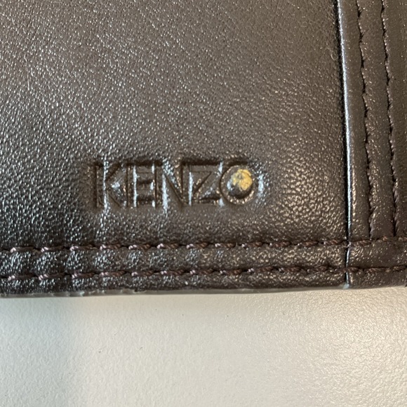Vintage New Kenzo Leather Wallet Clutch Kiss Lock Coin Purse Brown Boho Retro - Picture 9 of 12